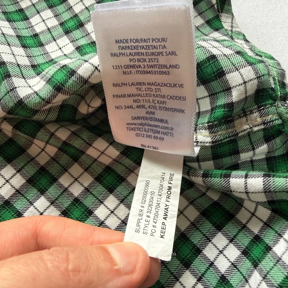 Ralph Lauren Boys Green White Plaid Button Down Shirt Size 5 Long Sleeve Cotton